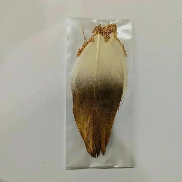 Gold Ombre Feather Drop Earrings 5 inches long Fish Hook - Picture 2 of 4